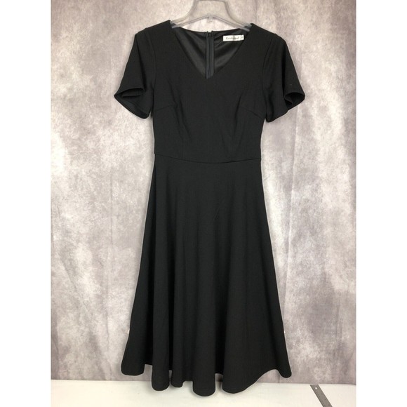 Gardenwed Women’s Sz Small Black V-Neck Short Sleeve A-Line Dress Knee Length - Picture 7 of 10
